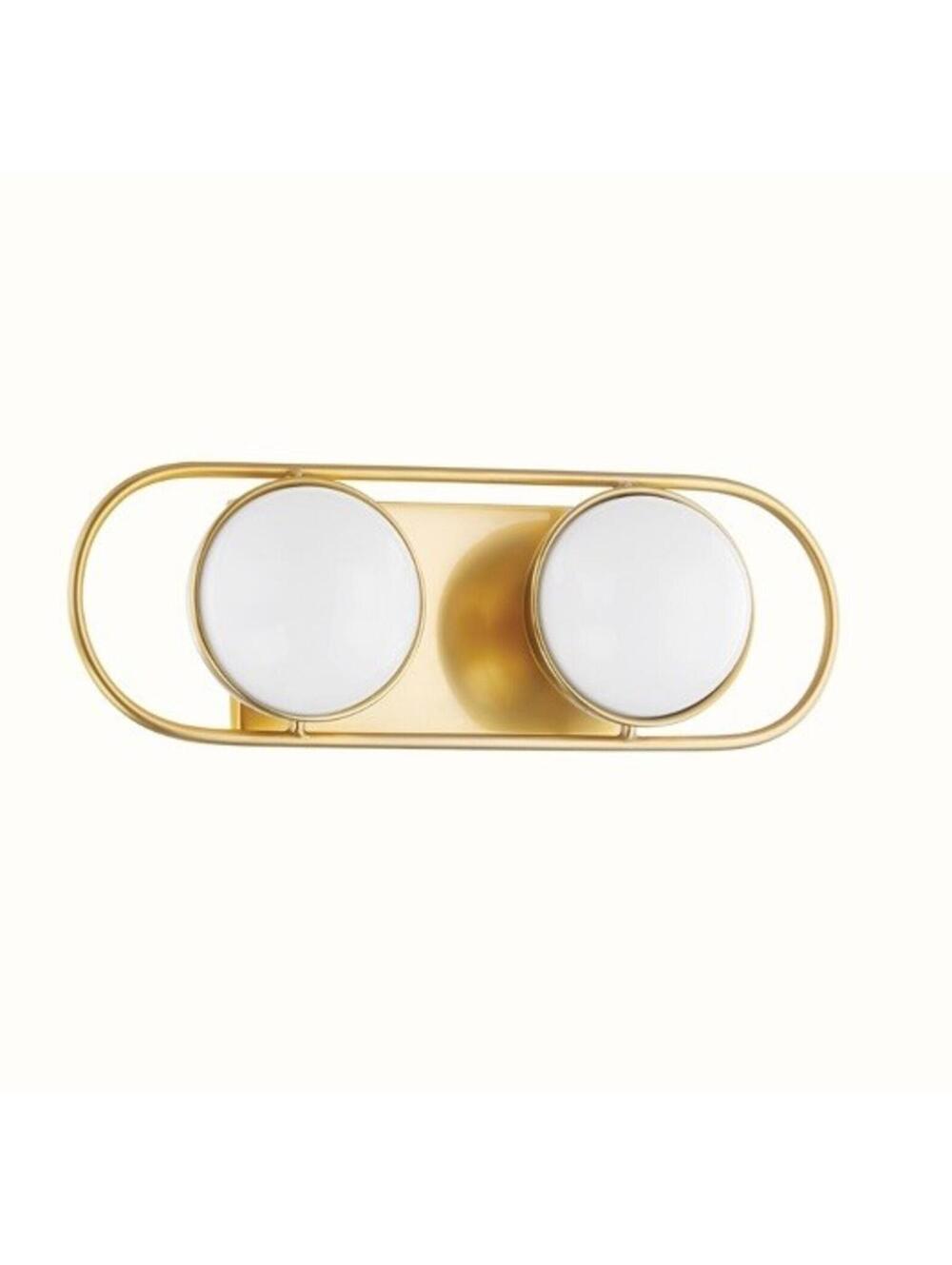 Mitzi Amy 2 Light Wall Sconce Aged Brass Opal Glass G9 Bath Vanity Light New